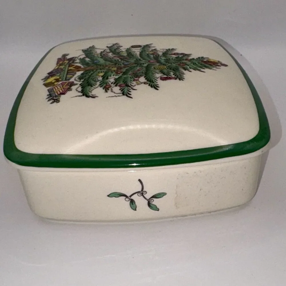Spode Christmas Tree Covered Trinket Box Dish England
